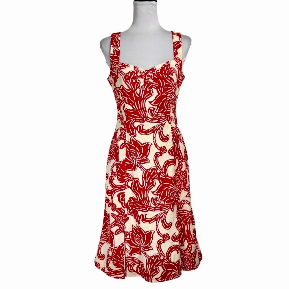 Y2K Etcetera Red Floral Fit Flare Dress Size 6 Pleated Pinup Rockabilly Resort